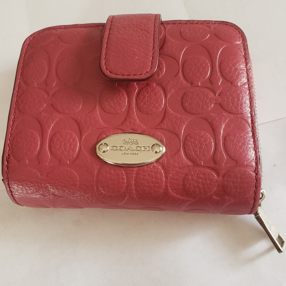 COACH Embossed Signature Medium Zip-Around Wallet